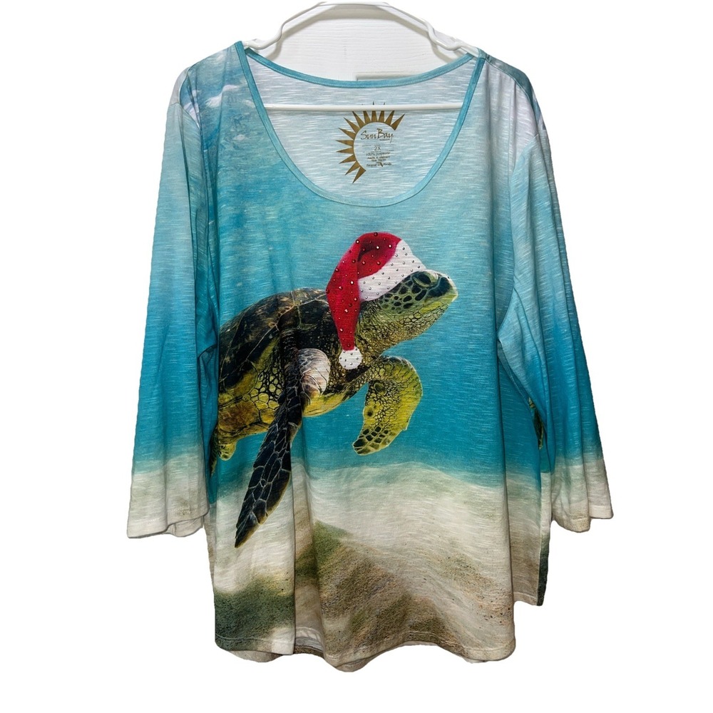 Sun Bay Womans Blouse Size 2X Turtle Tortoise‎ Ocean HOLIDAY Christmas